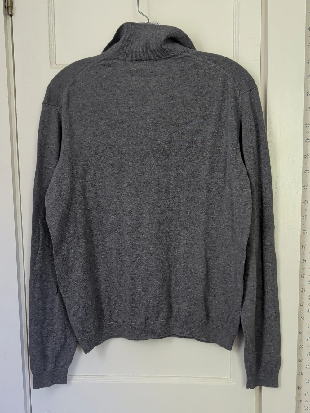Brooks Sport Sweater Shirt Gray V-Neck 1/4 button Cotton Knit Long Sleeve Polo